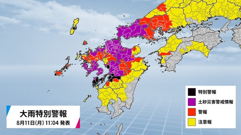 熊本縣半天降雨量超過400毫米，創歷史新高，當局發最大級別警戒